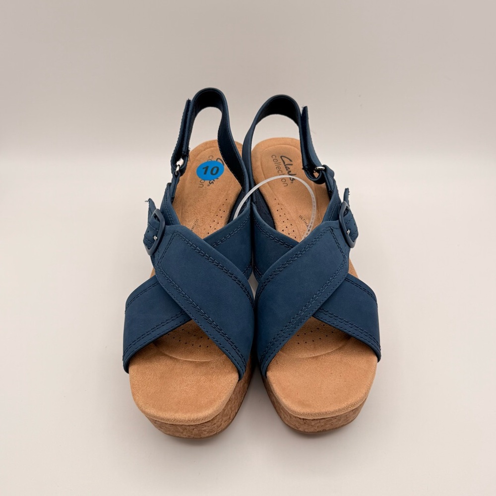 Clarks NWT Blue Cork Wedge Sandals Slingback Platform Women’s Size 10 - Picture 3 of 14